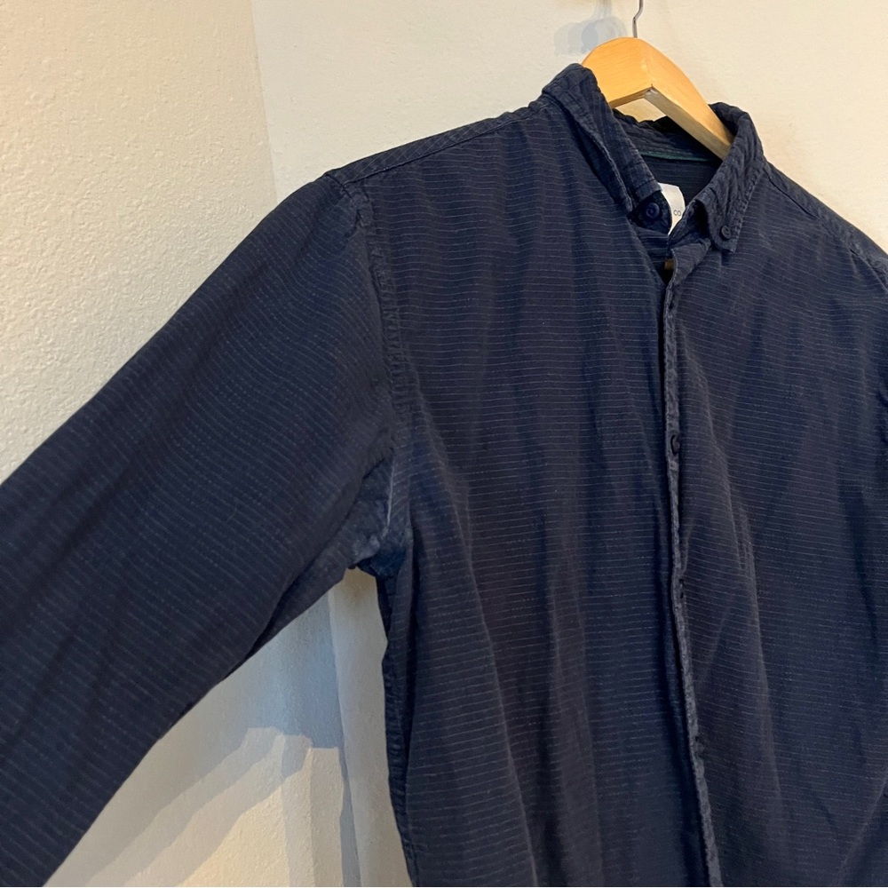 LARSSON & CO Men's Navy Button-Up Long Sleeve Shirt MEDIUM Cotton Stripes - Picture 5 of 7